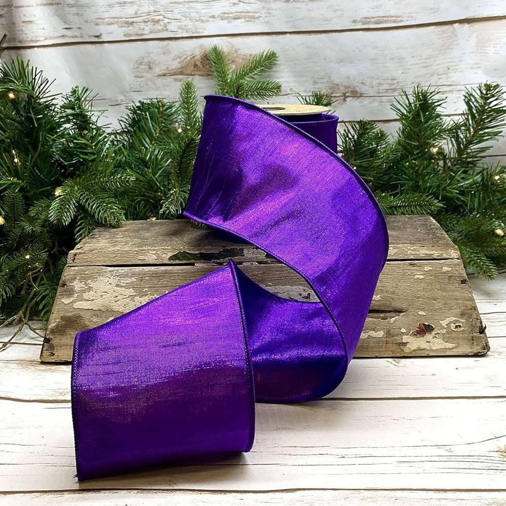 D. Stevens Fine Ribbon, 4" Metallic Dupion Ribbon: Purple (10 Yards) Merry Bright Purple Metallic... | Amazon (US)