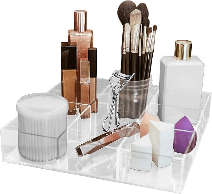 SQUEEZE Clear Anti-Slide Acrylic Plastic Storage Organizer Tray with Adjustable Removable Divider... | Amazon (US)