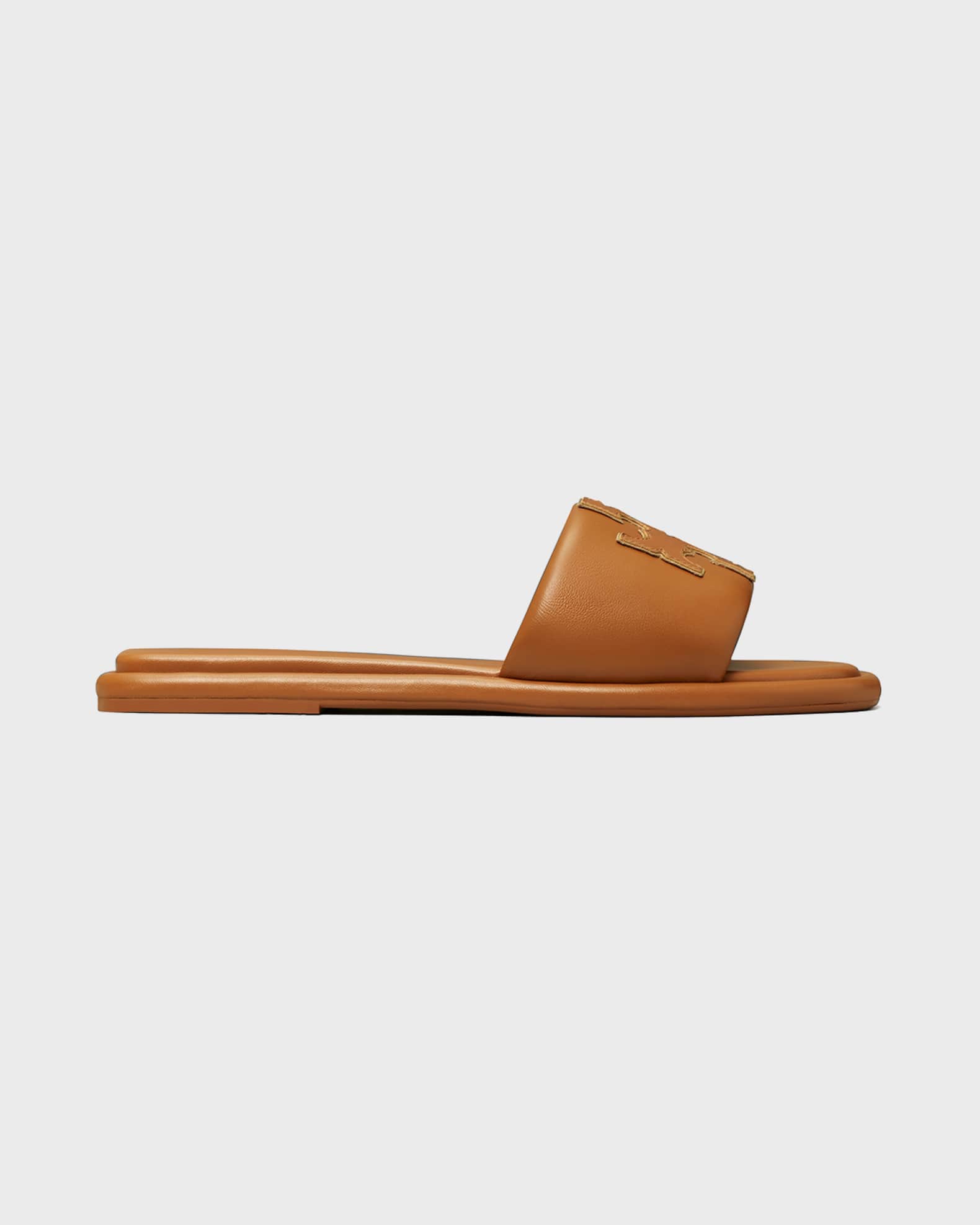 Double T Leather Medallion Slide Sandals | Neiman Marcus