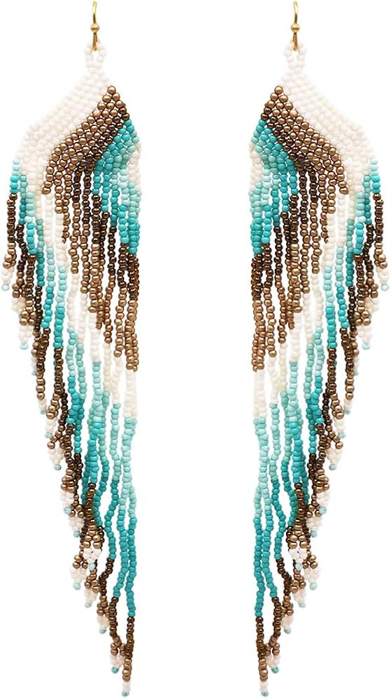 Rosemarie & Jubalee Women's Extra Long Peyote Stitch With Fringe Seed Bead Shoulder Duster Statem... | Amazon (US)