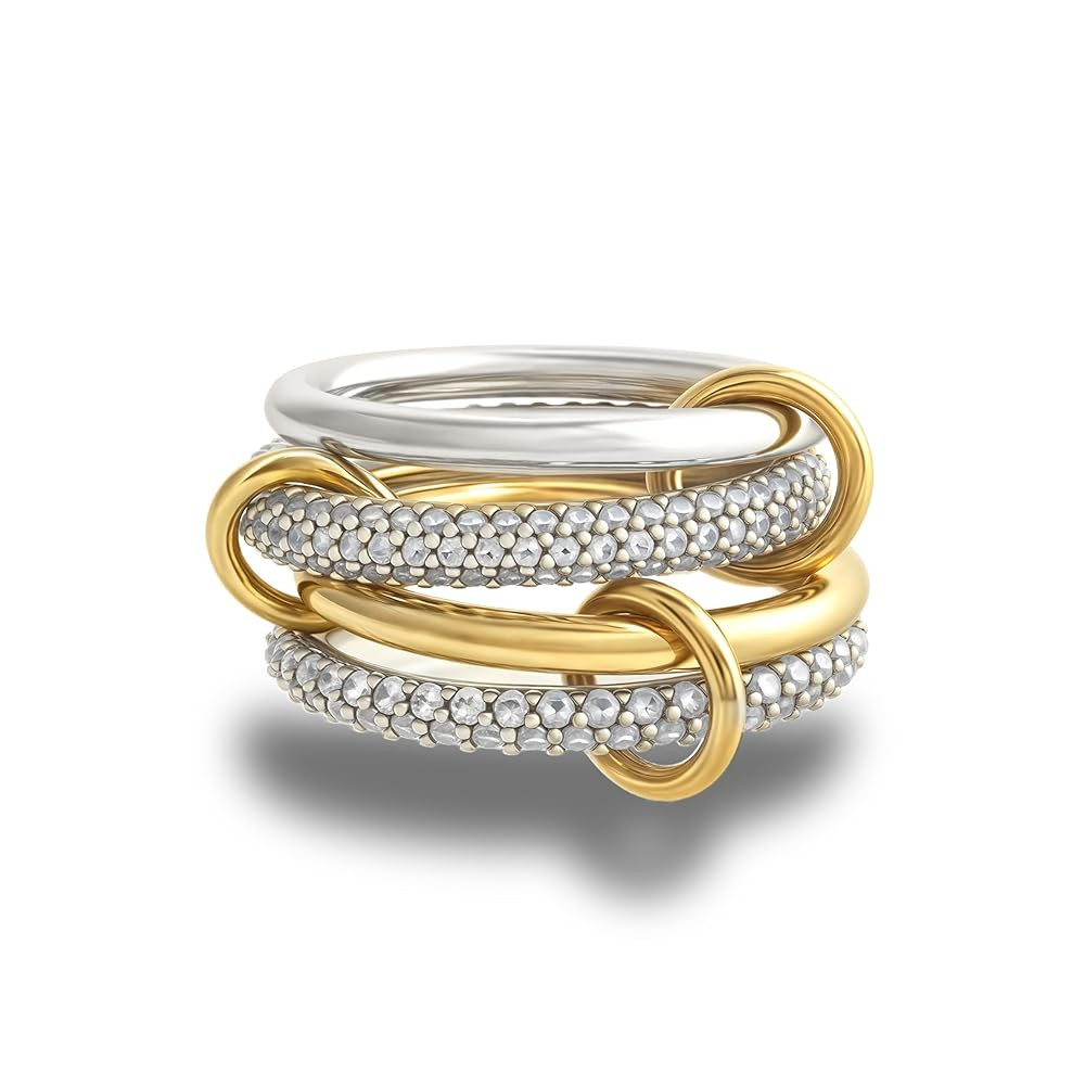 Gold Stackable Rings for Women, 14k Gold Plated Statement Cubic Zirconia Rings, Silver Gold Multi... | Amazon (US)