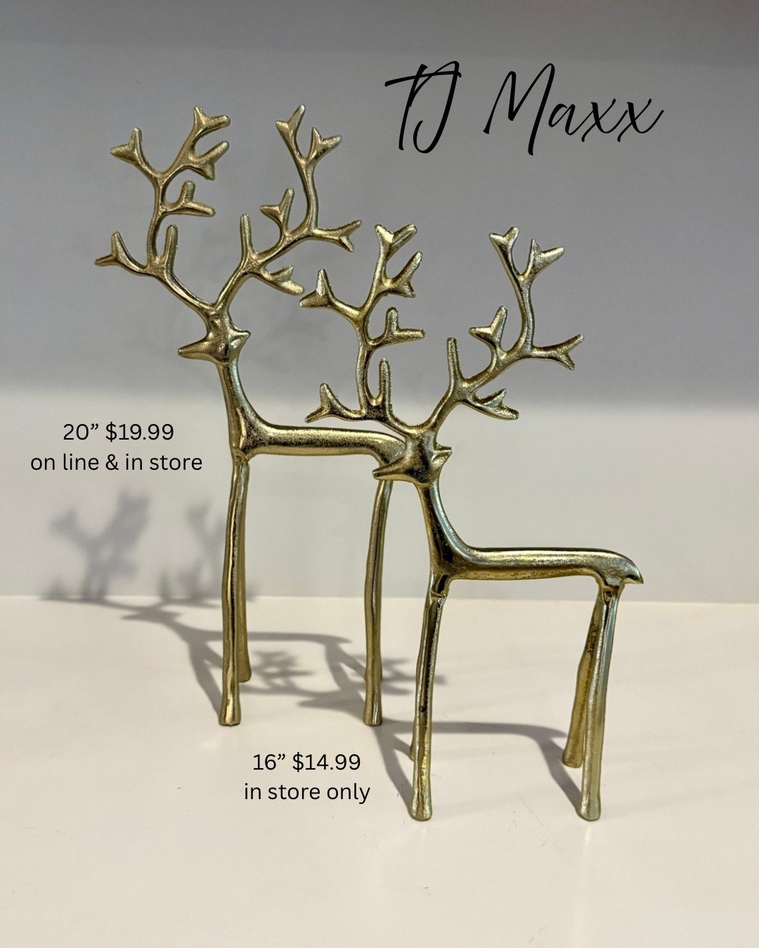 TJ Maxx Find!!! These gold reindeer are Pottery Barn look-a-likes for less! 
Both under $20!
The 20” deer can be found online here!

#LTKSeasonal #LTKHoliday #LTKHome