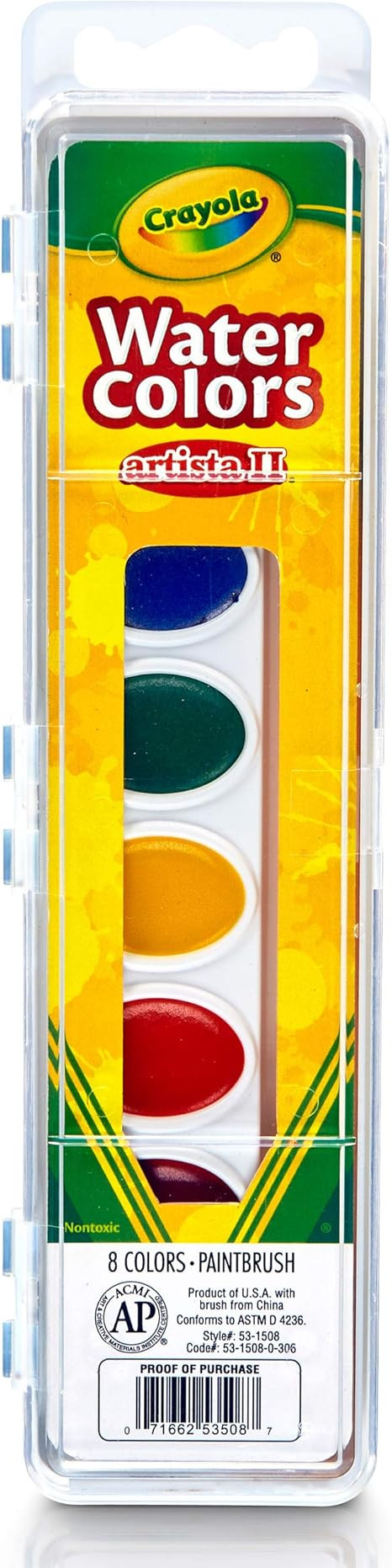Crayola Watercolor Set with Brush, At Home Crafts for Kids, 8 Count (53-1508) | Amazon (US)