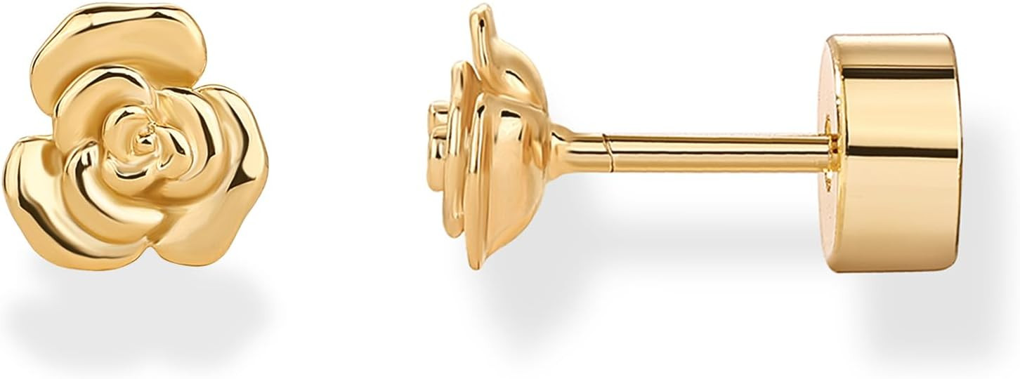 PAVOI 14K Gold Plated Dainty Flat Back Earrings for Women, Piercing Studs | Hypoallergenic Stud E... | Amazon (US)