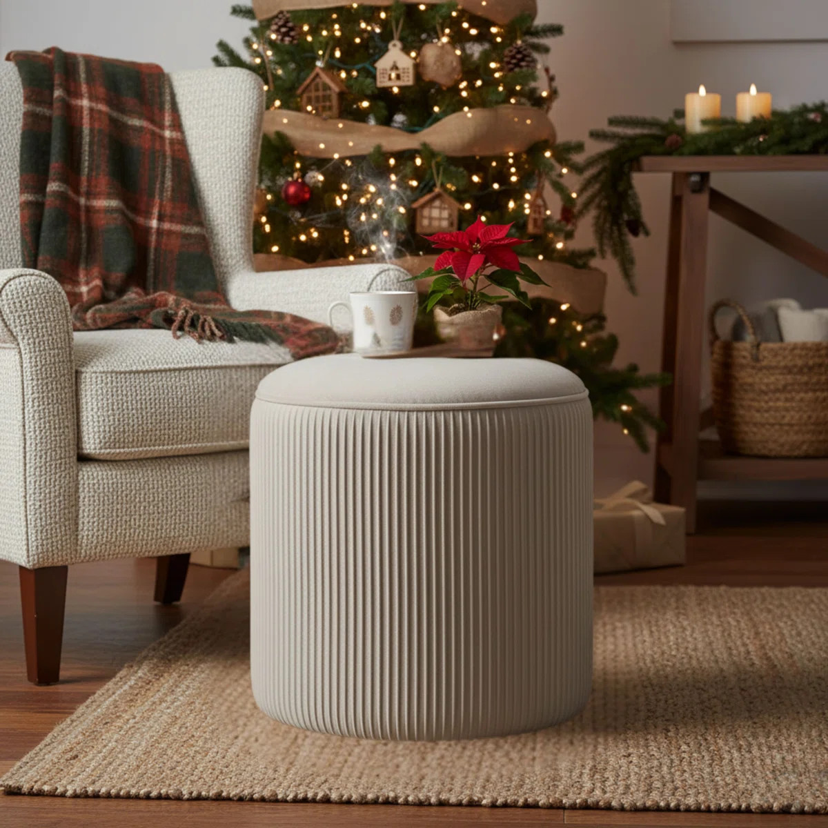Terri Wide Velvet Round Pouf Ottoman | Wayfair North America