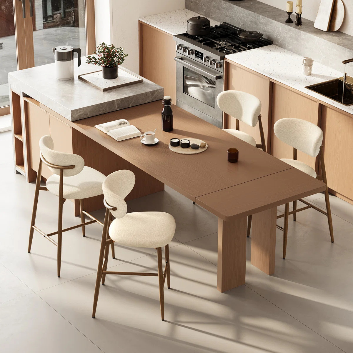 Upholstered Counter Stool Solid Wood Bar Stool (Set of 2) | Wayfair North America