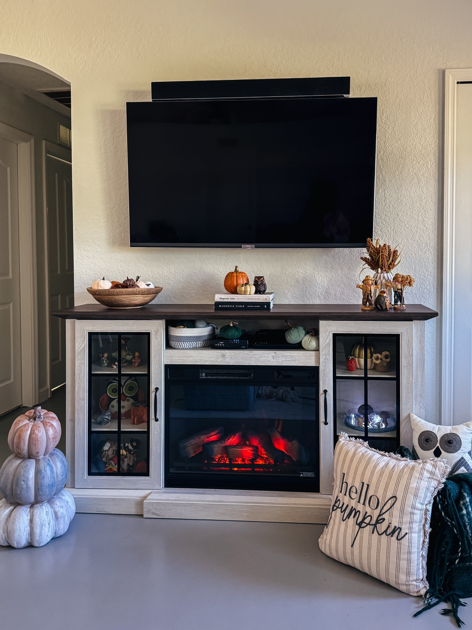 Finally got the fall decor up at my parents house! 

Fireplace entertainment center. Living room decor. Fall decor  

#LTKSeasonal #LTKhome