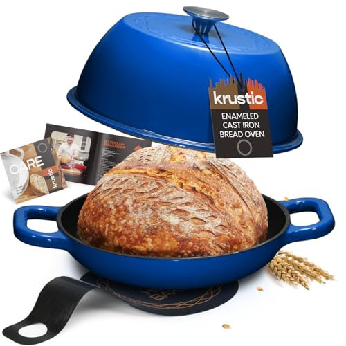 Krustic Enameled Cast Iron Dutch Oven for Sourdough Bread Baking | 6 Quart Pot with Lid | 10 Inch Ceramic Enamel Thick Coated Cookware Set with Non Stick Silicone Baking Mat for Cooking | Amazon (US)