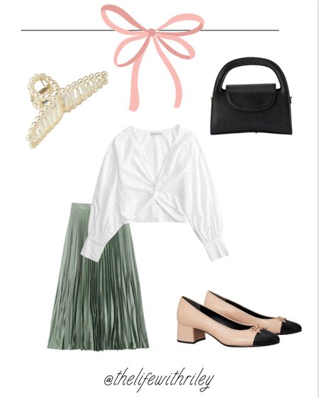 Classic Style Fall Outfit 

Fall outfits, classic outfit, green skirt, white top, fall shoes, toe cap shoes, pearl clip, black bag 

#LTKSeasonal #LTKstyletip