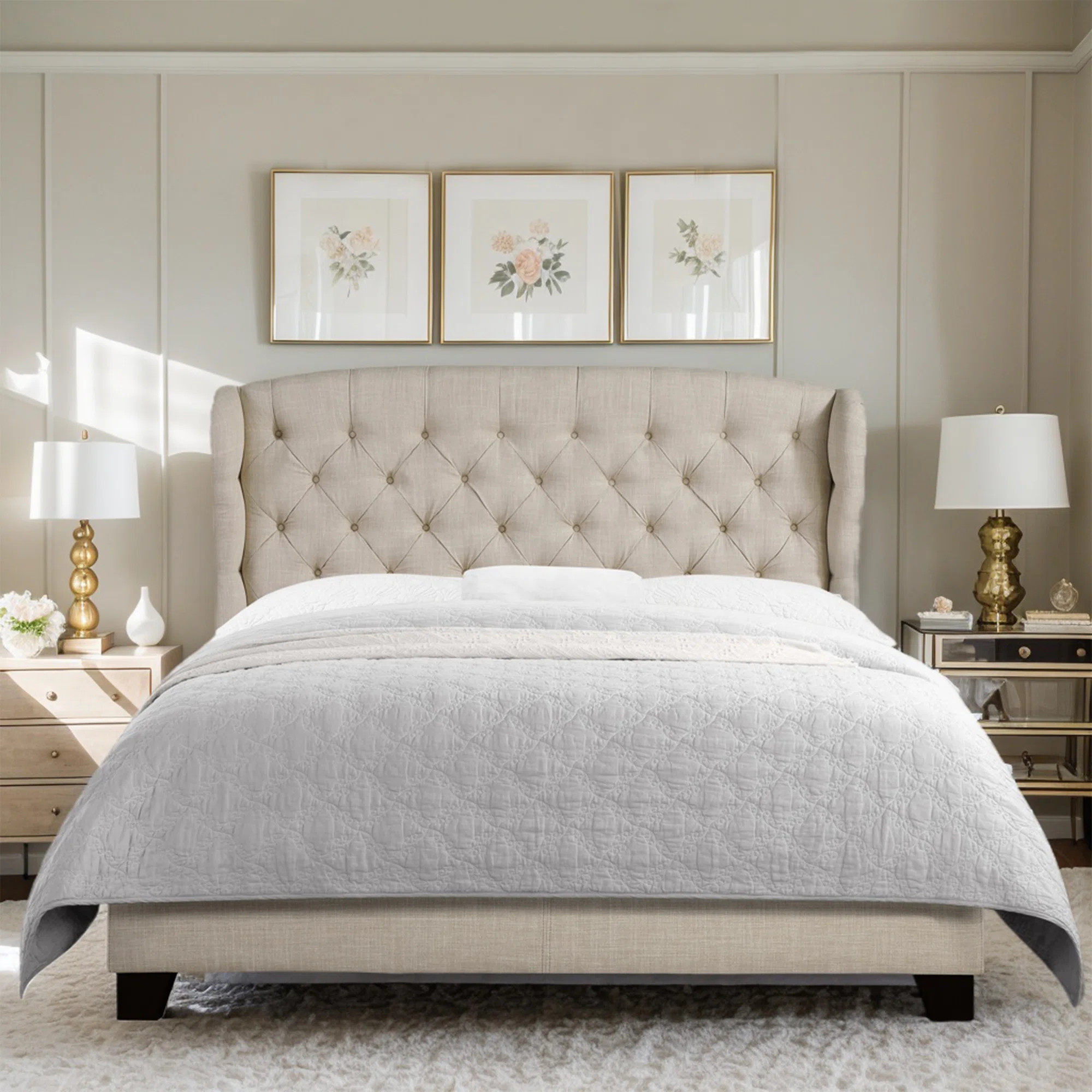 Fabric Upholstered Bed,Tufted Headboard Adjustable Height Bed Frame | Wayfair North America