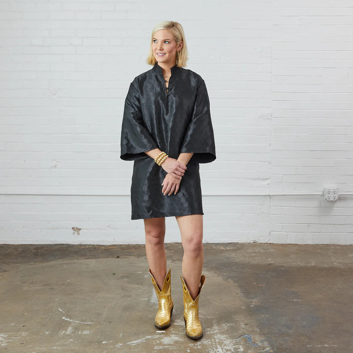 Keri Jacquard Polkadot Dress Black | Caryn Lawn