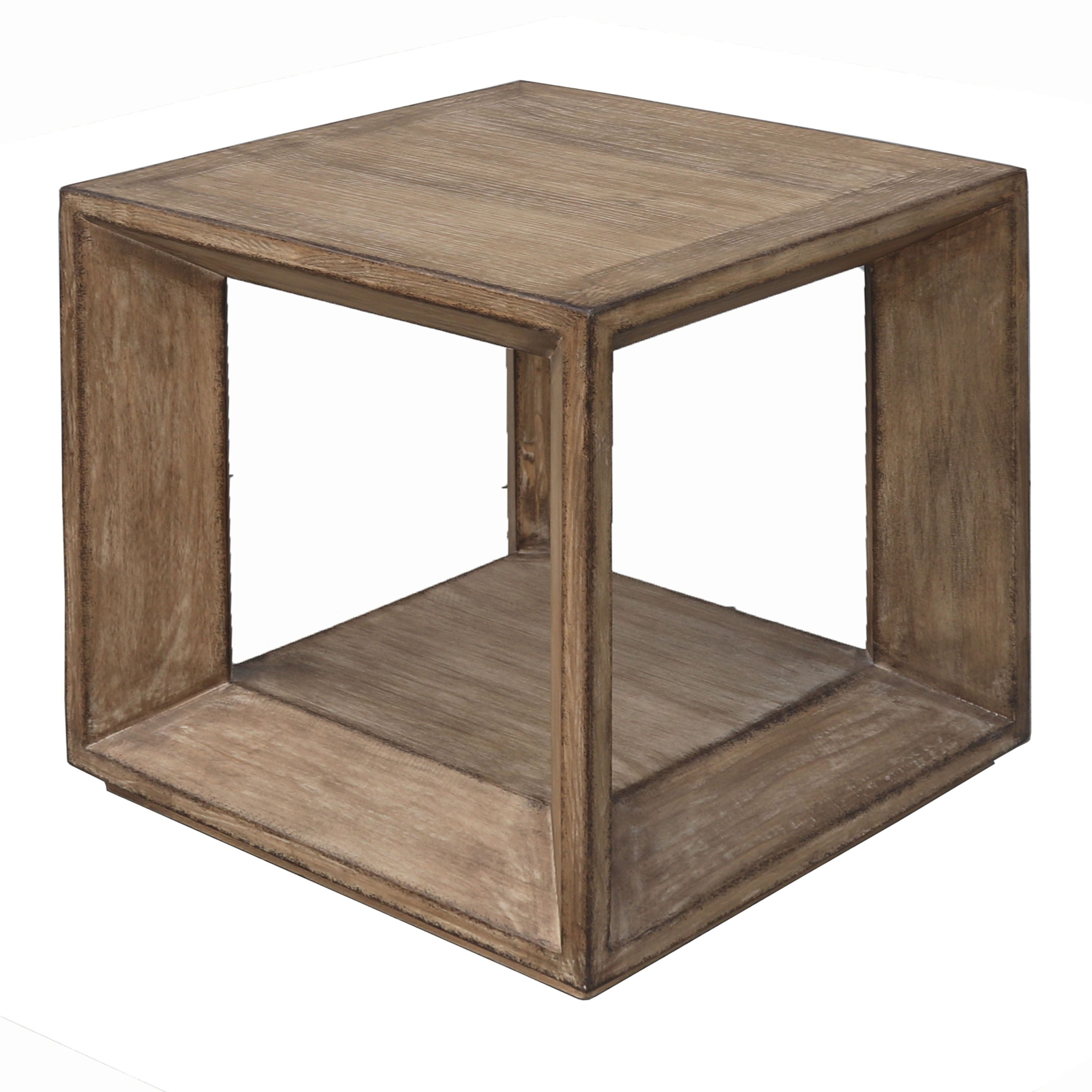 Bate Square Natural Reclaimed Pine Wood End Table with Shelf | World Market