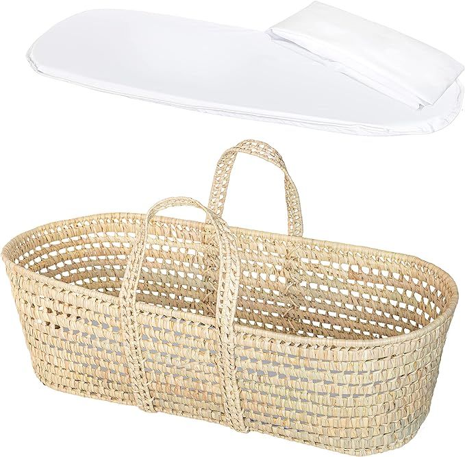 Baby Wicker Moses Basket, Natural Look Baby Basket - Baby Carrier with Mattress and Sheet | Amazon (US)