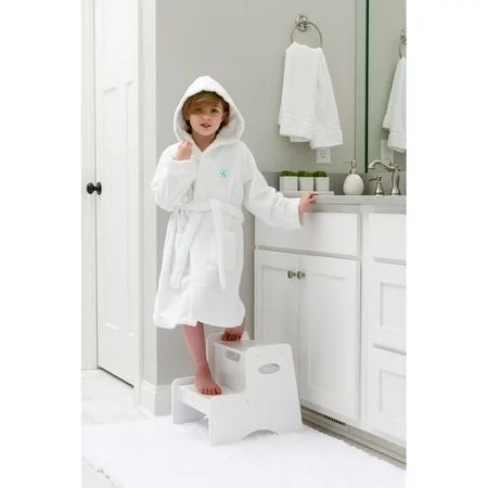 Sweet Kids Turkish Cotton Terry White with Aqua Blue Script Monogram Hooded Bathrobe | Walmart (US)