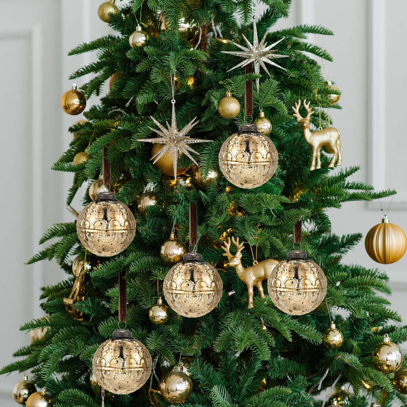 Threan 6 Pcs Large Vintage Mercury Glass Christmas Ornaments 3.15" Hanging Christmas Ball Ornamen... | Amazon (US)