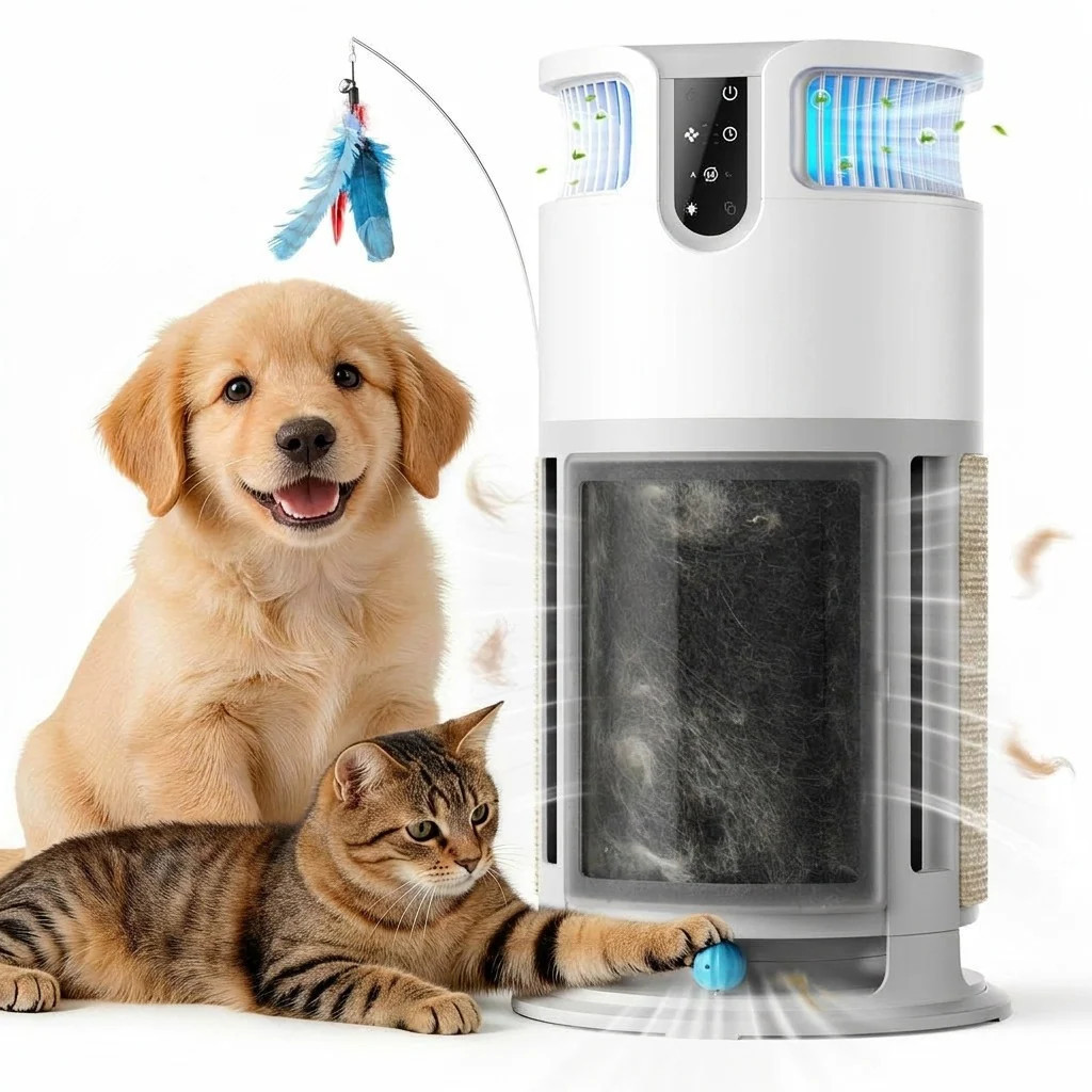 Anqtovp Pet Air Purifier 1 Piece for Large Room 3000 sq ft H13 HEPA Washable Filter 360 Degree Airflow PM2.5 Monitor Removes Pet Hair Odor Smoke Dust | Lowe's