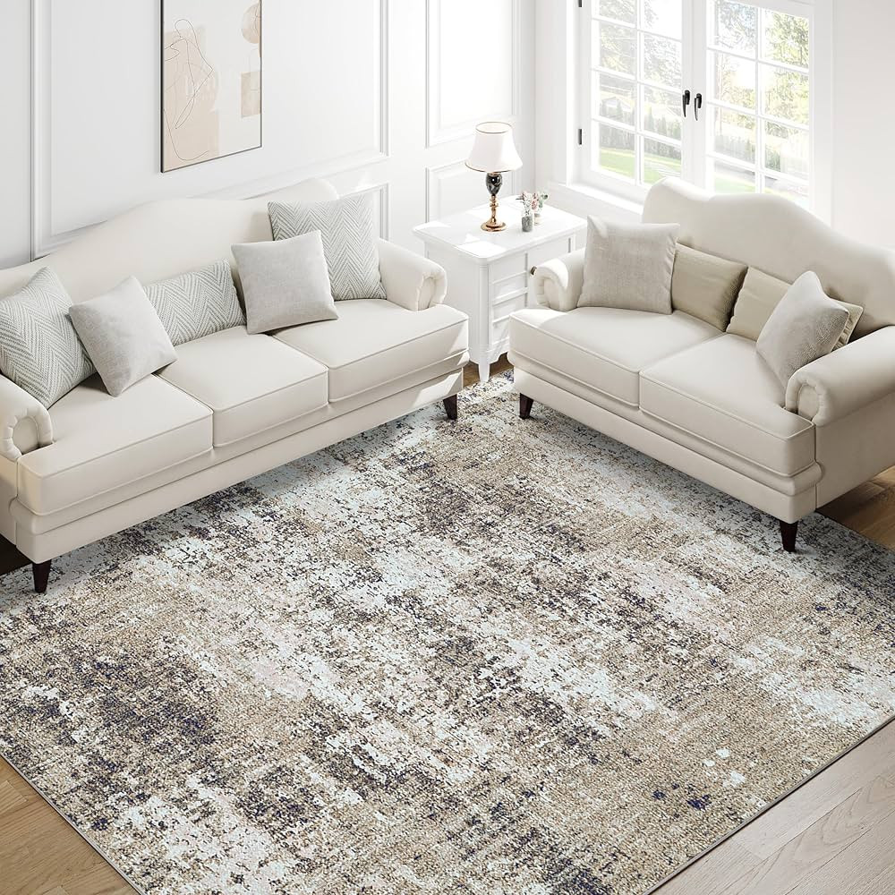 Modern Abstract Taupe Rug 5x7 Machine Washable Living Room Area Rug Kitchen Brown Indoor Accent R... | Amazon (US)