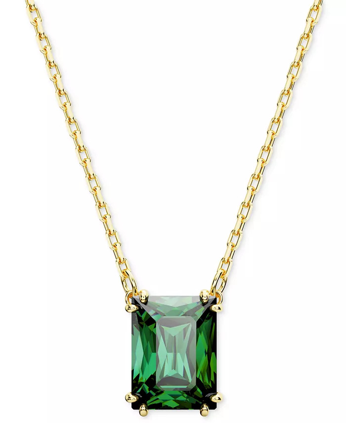 Gold-Tone Color Rectangle Crystal Pendant Necklace, 15" + 2-3/4" extender | Macy's