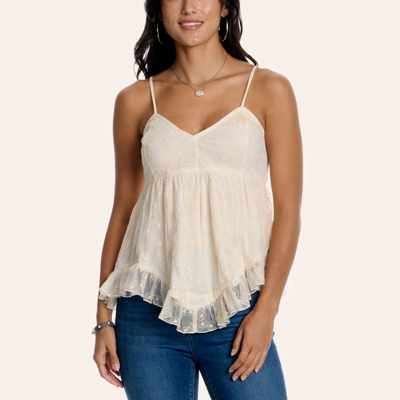 Cotton & Rye Women's Cream Floral Print Lace Tank Top | Cavender's