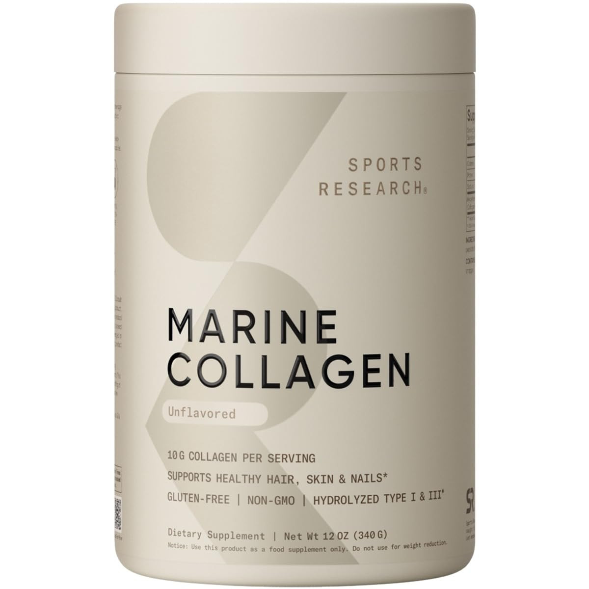 Sports Research Marine Collagen Peptides Powder - Sourced from Wild-Caught Fish, Pescatarian Friendly, Keto Certified & Non-GMO Verified - Easy to Mix in Water or Juice! (34 Servings) | Amazon (US)