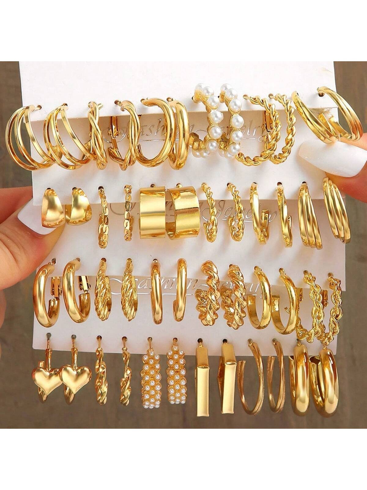 Trends48pcs Women's Fashionable Minimalistic Ins-Style Metallic Hoop Earrings Set Including Squar... | SHEIN