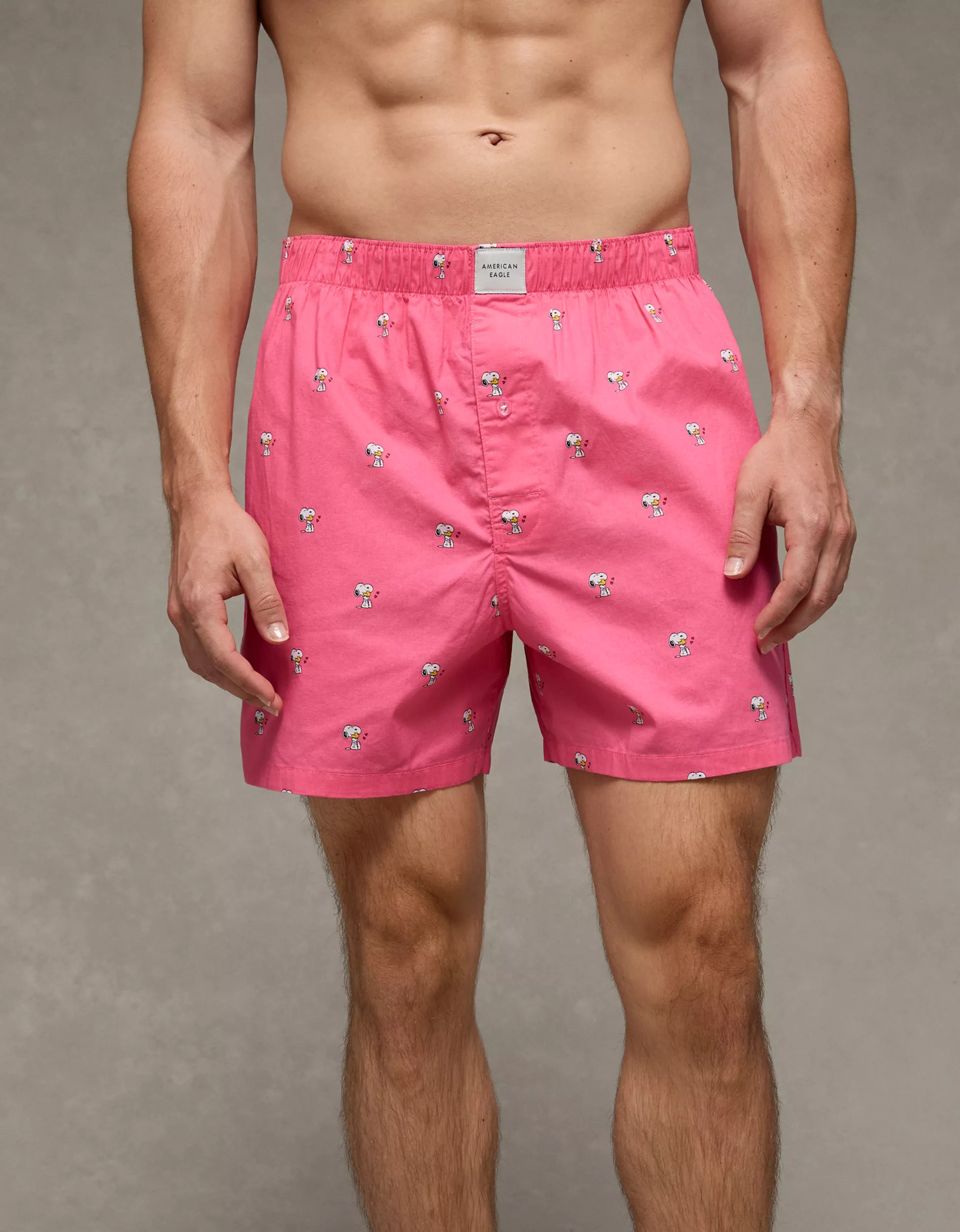 AEO Men's Snoopy Valentine's Day Poplin Pocket Boxer Short | American Eagle Outfitters (US & CA)