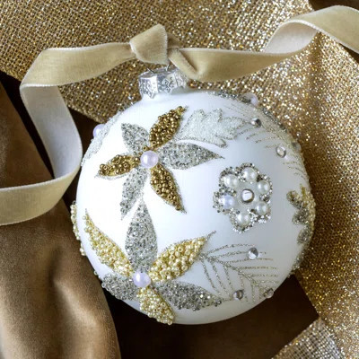 Holiday Splendor Pearl and Feather Pattern Glass Ball Ornament | Wayfair North America