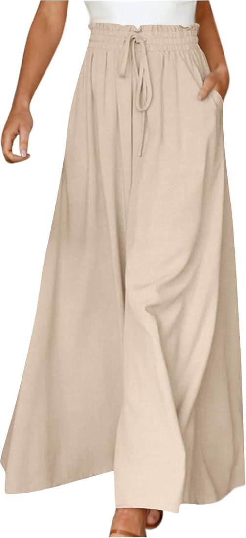 Women's High Waisted Palazzo Pants Elastic Waist Casual Wide Leg Long Pant Trousers with Pocket B... | Amazon (US)