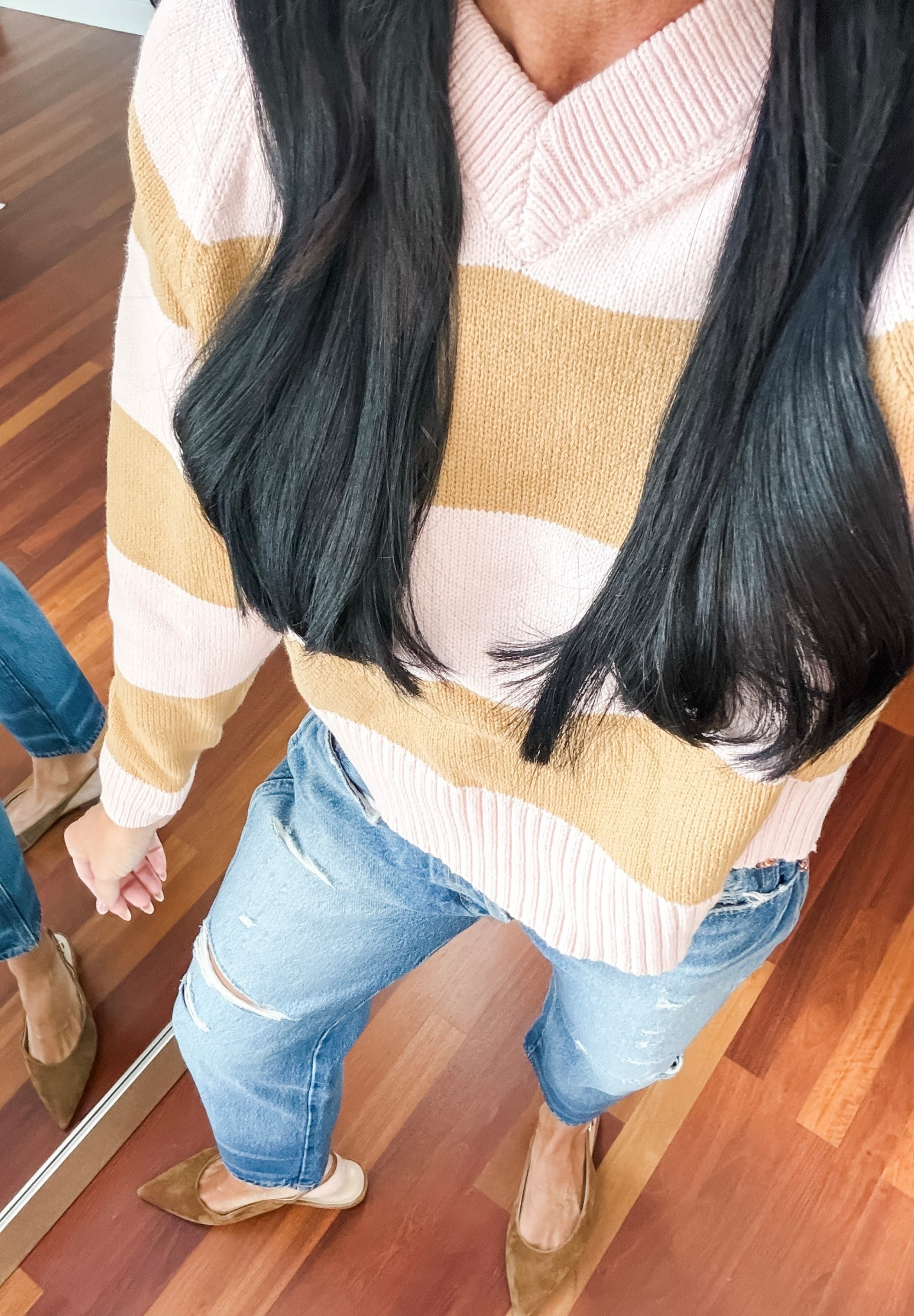 Springy colors in a striped sweater 

#LTKSeasonal #LTKootd #LTKOver40