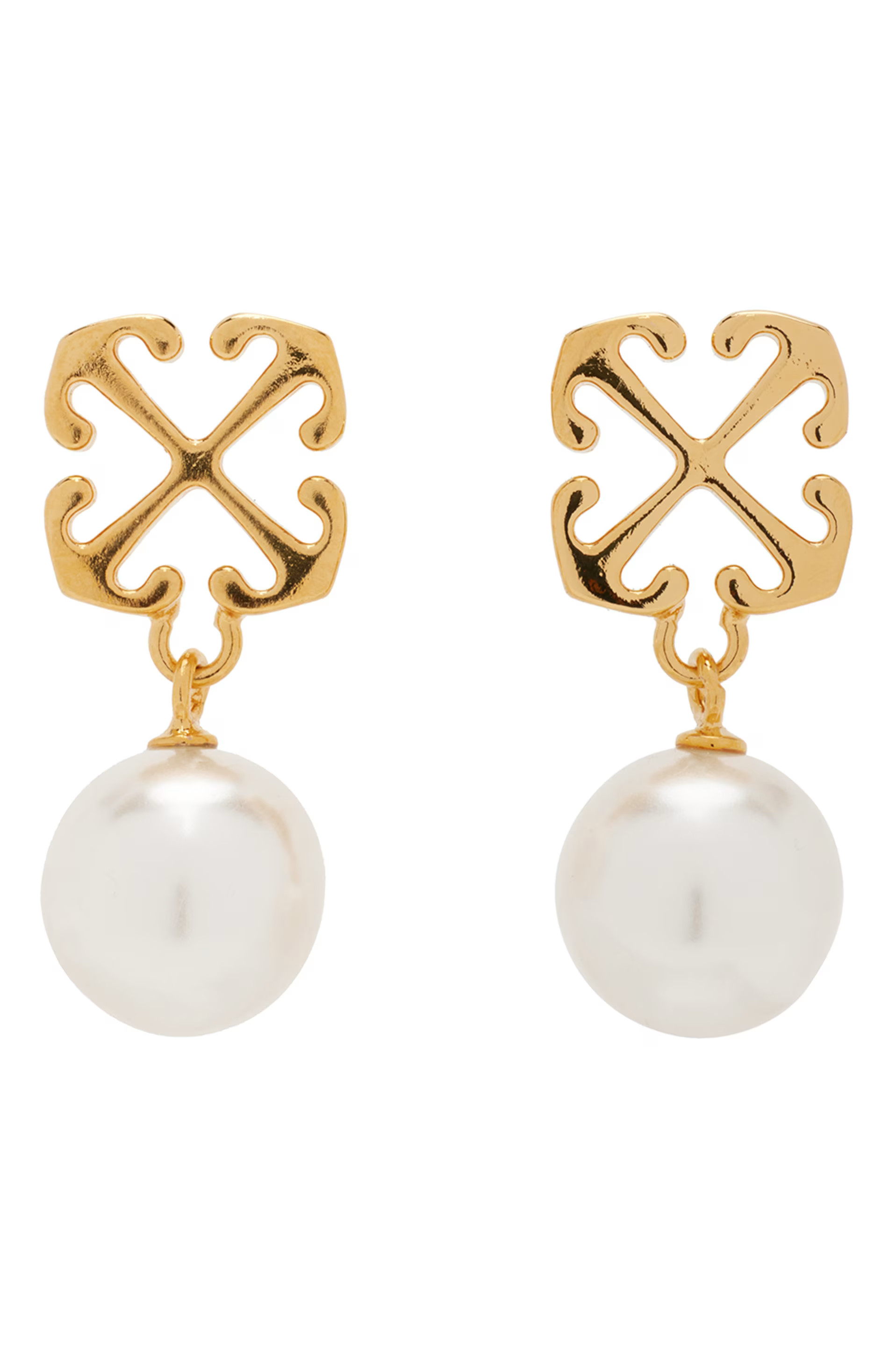 Off-White - Gold Pearl Arrow Earrings | SSENSE