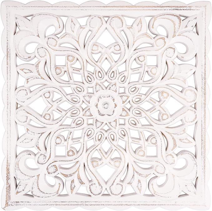 Wall Décor Art, Carved Wooden Wall Panel Hanging Decor, Decorative Carved Floral-Patterned Distr... | Amazon (US)