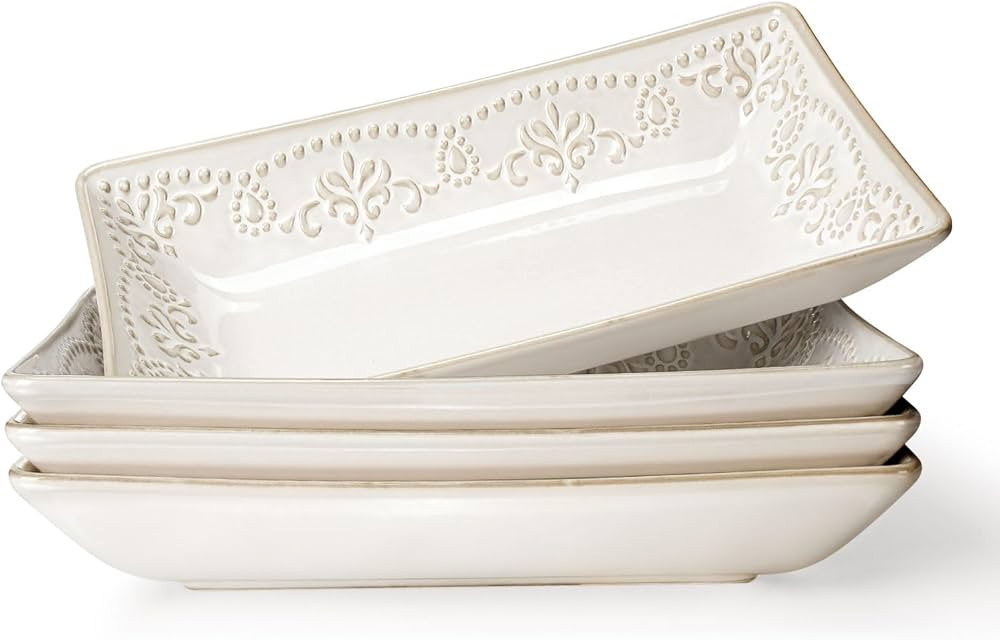 Artena Ceramic 8.25 Inch Rectangle Salad Plates Set of 4 - Deep Plates for Appetizer, Dessert, Di... | Amazon (US)