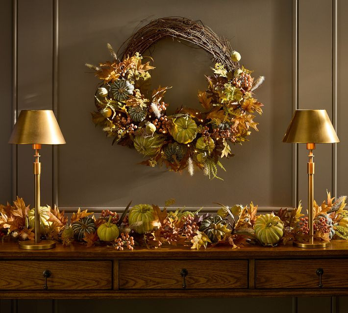 Faux Lit Autumnal Wreath & Garland | Pottery Barn (US)