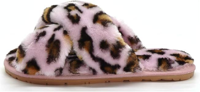 Women's Fuzzy Fluffy Furry Fur Slippers Flip Flop Open Toe Cozy House Memory Foam Sandals Slides ... | Amazon (US)