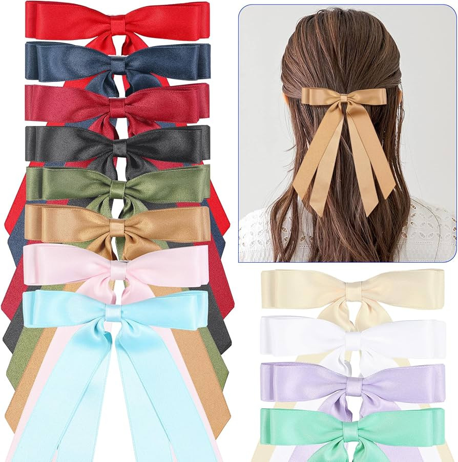 12 PCS Double Layer Hair Bows for Women, Hair Ribbon hair bows with Long Tail,Silky Satin hair bo... | Amazon (US)