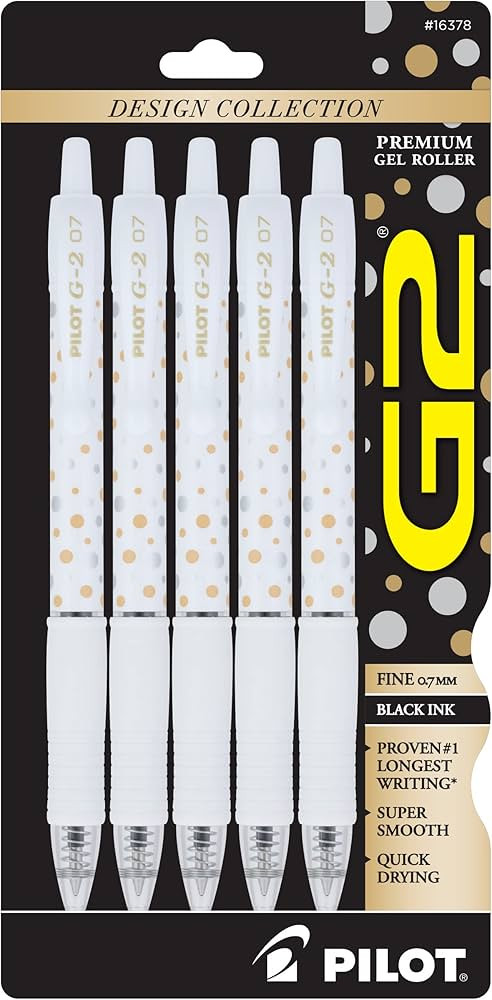 Pilot, G2 Premium Gel Roller Pens, Fine Point 0.7 mm, Dot-Patterned Barrels, Pack of 5, Black | Amazon (US)