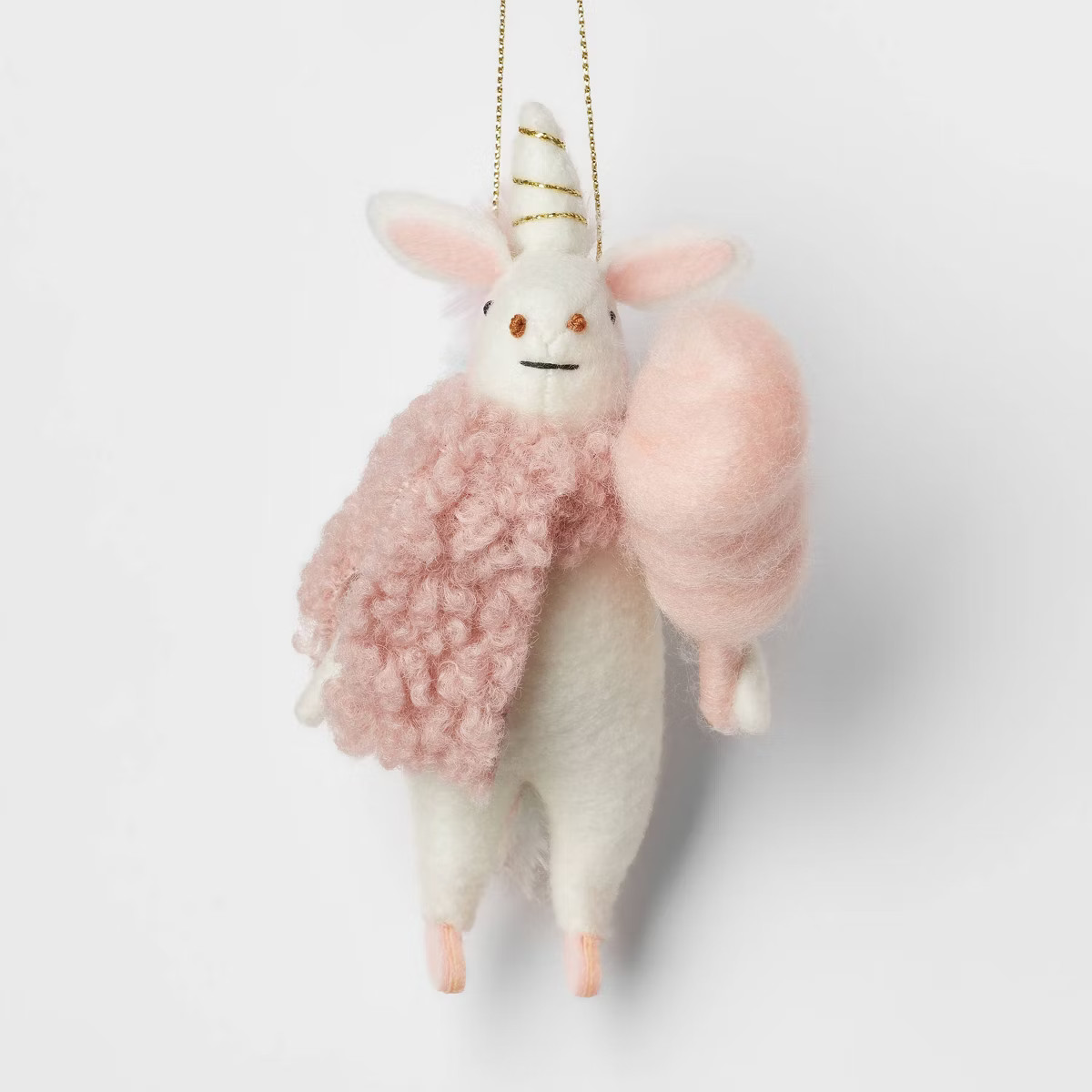Felt Unicorn Wearing Scarf Holding Cotton Candy Christmas Tree Ornament White/Blush - Wondershop... | Target