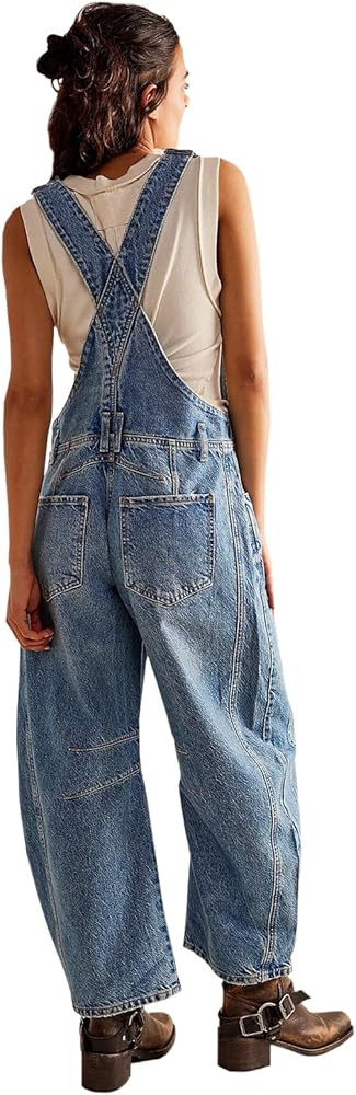 CZVEVOY Denim Overalls for Women Bib Adjustable Strap Loose Fit Wide Leg Barrel Denim Ankle Pants... | Amazon (CA)