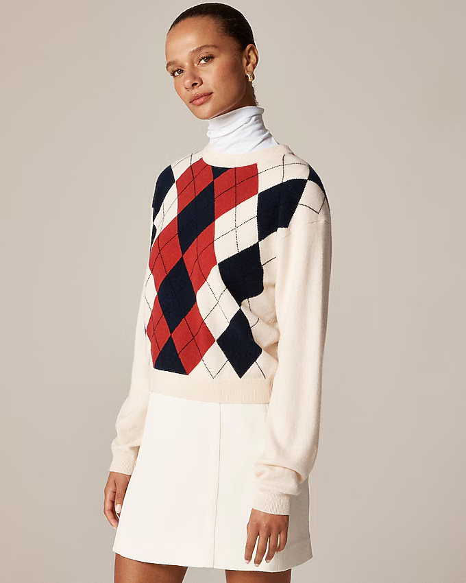 Perfect cashmere crewneck sweater in argyle | J. Crew US