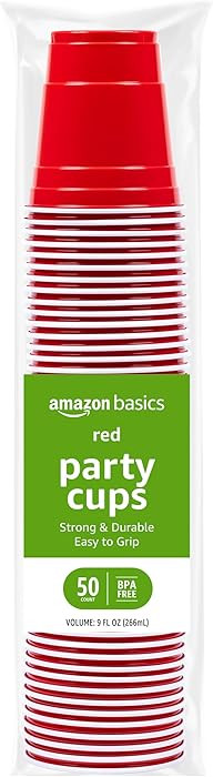 Amazon Basics Small Disposable Plastic Party Cups, Red, 9oz, 50 Count | Amazon (US)