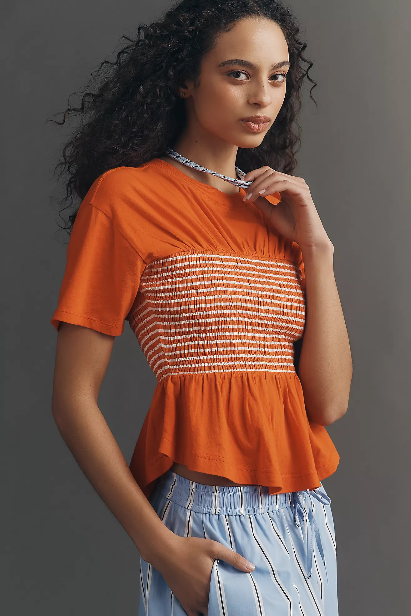 Maeve Cotton Smocked Tee | Anthropologie (US)