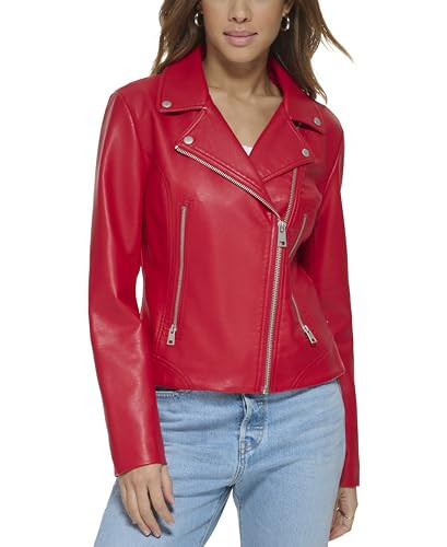 Levi's Women's Faux Leather Asymmetrical Moto Jacket, Red, Large | Amazon (US)