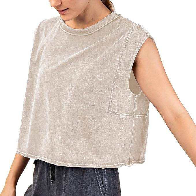 Acid Wash Tank Tops for Women Vintage Cropped Sleeveless Tee Summer Casual Cotton Shirts Workout ... | Amazon (US)