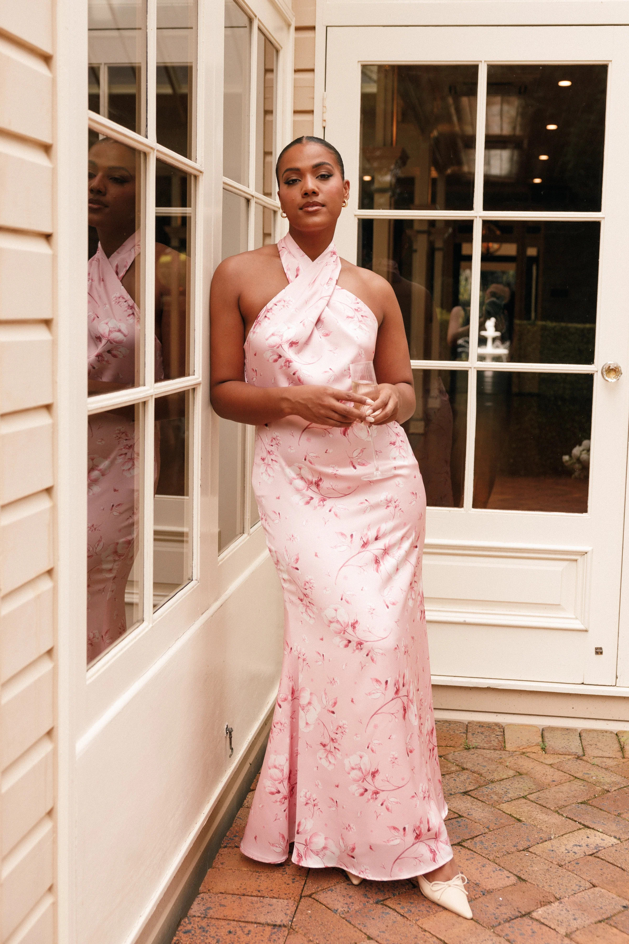 Mila Halterneck Maxi Dress - Pink Floral | Petal & Pup (US)