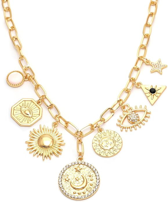 Sun Heart Necklace for Women 18K Gold Plated Heart Pendent Necklace Chunky Chain Choker Necklace ... | Amazon (US)