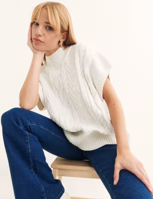 Pure Cotton Cable Knit Funnel Neck Jumper | Nobody's Child | M&S | Marks & Spencer (UK)