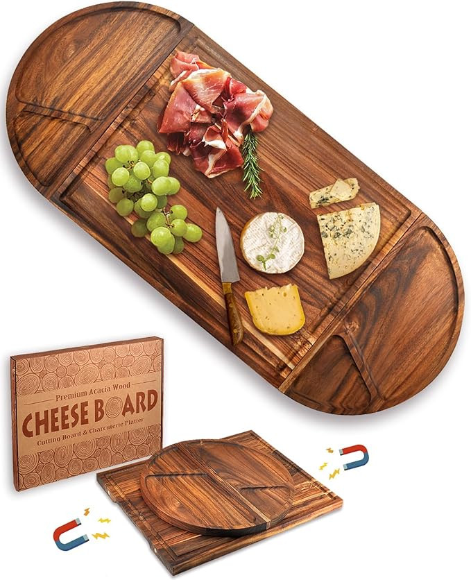 Extra Large 30” x 13” Magnetic Acacia Wood Charcuterie Boards Cheese Board Set with Handles, ... | Amazon (US)
