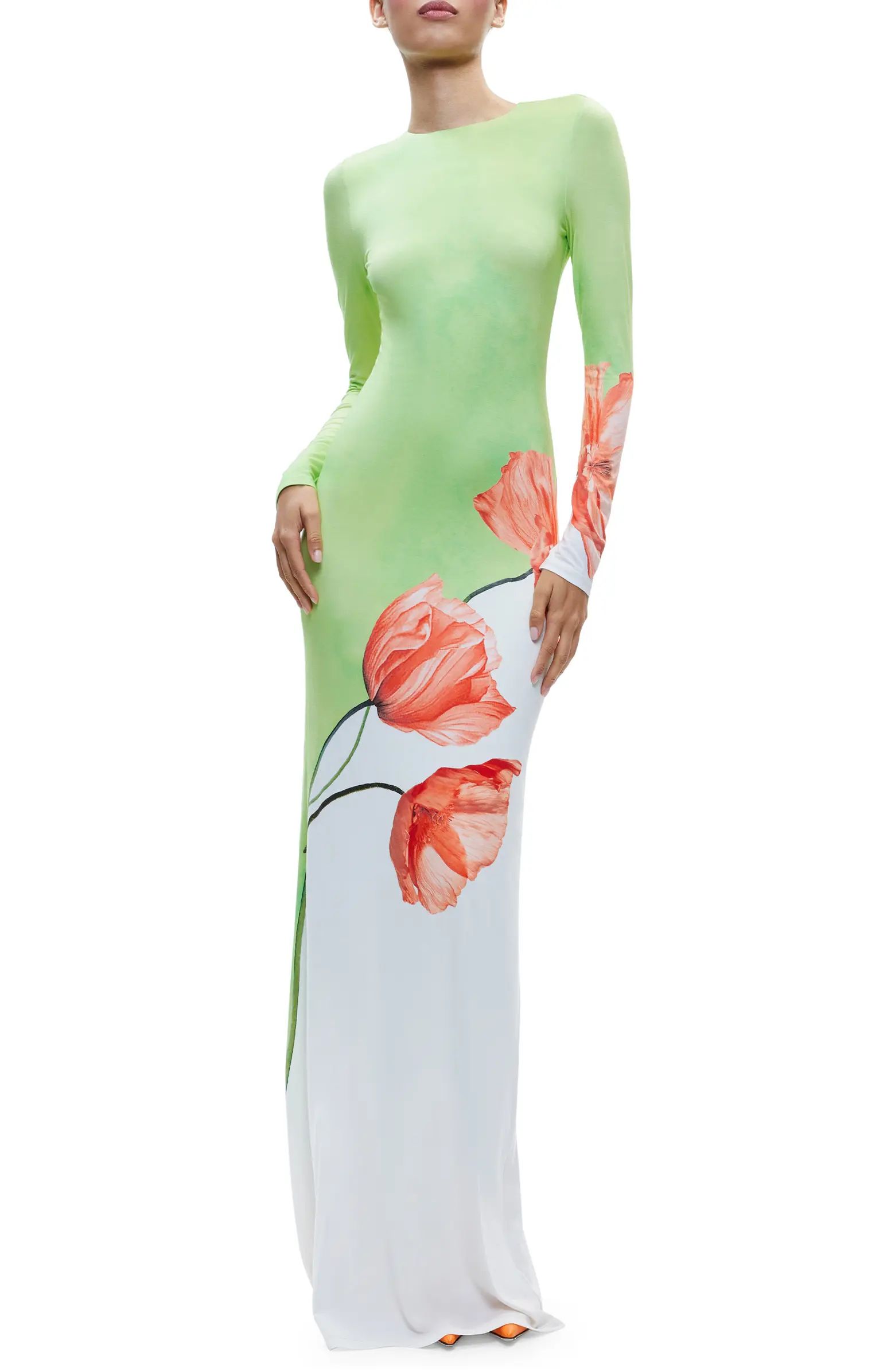 Alice + Olivia Delora Floral Long Sleeve Open Back Maxi Dress | Nordstrom | Nordstrom