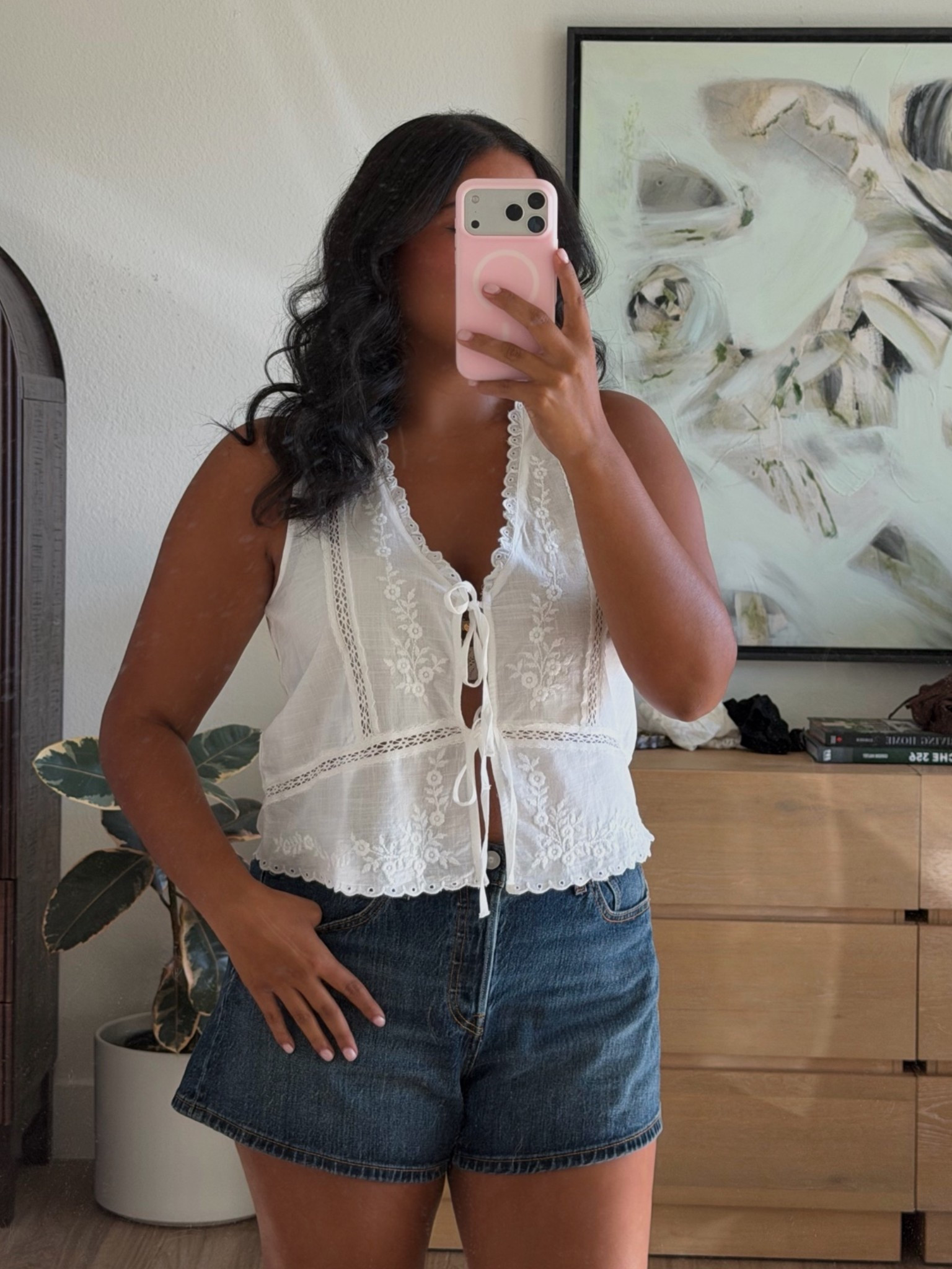 casual summer outfit inspo🤍cute top & jeans! Love the shorts most, Levi’s 501 stretchy (mid rise and super comfy, I size up a size in a Levi’s for a comfier fit, wearing a 31!) 

Love the shirt (a tiny bit sheer & I prefer wearing it with pasties or a tank underneath (runs true to size5

#LTKootd #LTKSeasonal #LTKMidsize