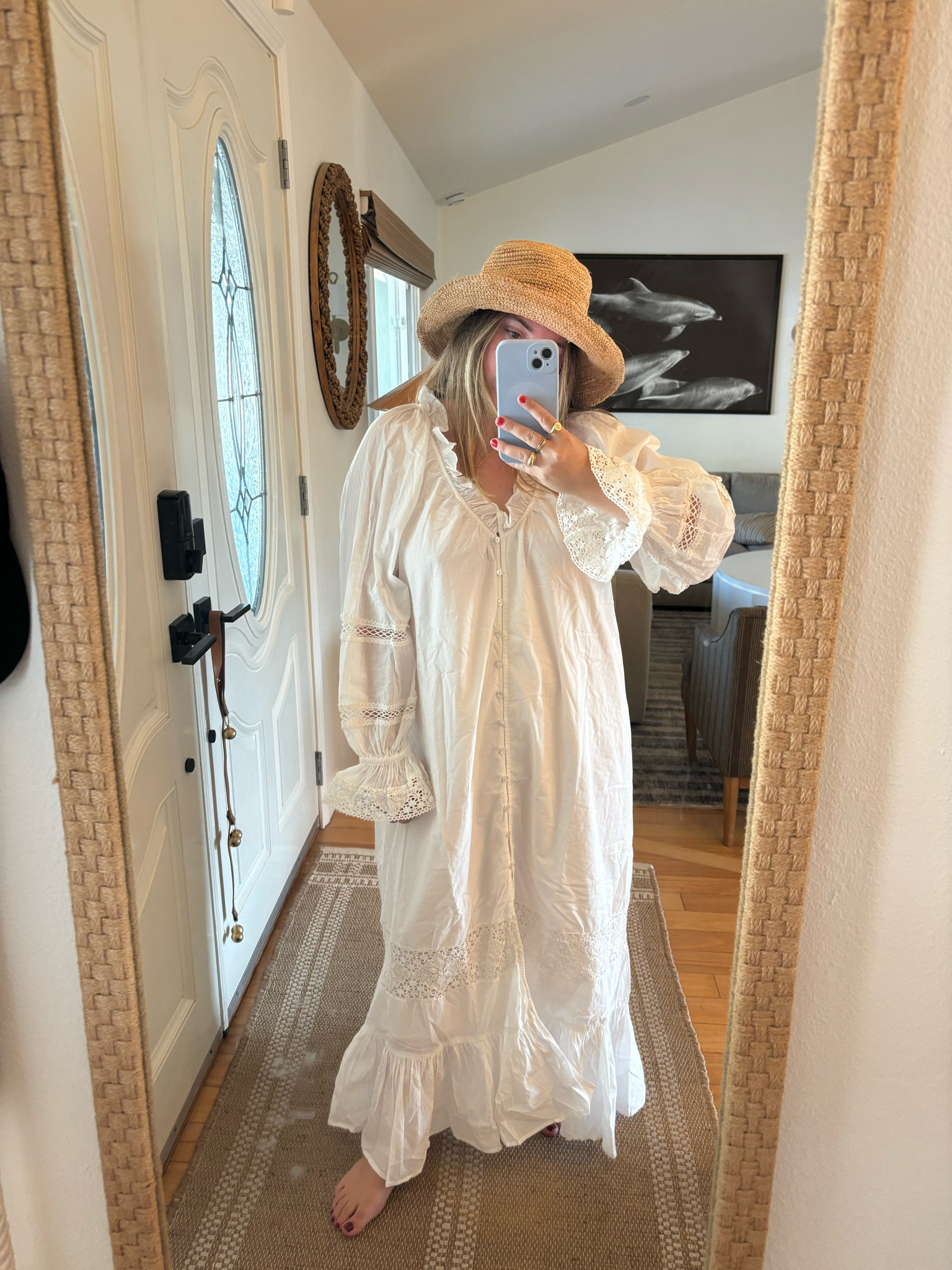 The cutest long sleeve white lace ruffle  dress 🤍